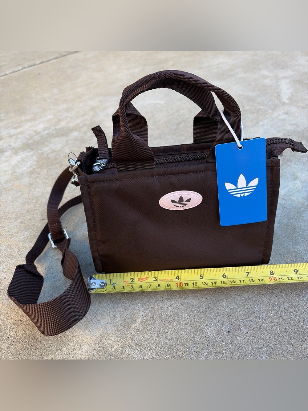NWT adidas Originals Micro Mini Tote Bag - Aurora Coffee Brown/Sandy Pink JL4075